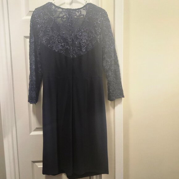Alex Evenings Navy Blue Cocktail Dress with Lace & Sequin Detail – Size 12 - Picture 3 of 9